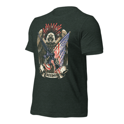 Patriotic T-Shirt American Flag and Crossed Rifles with Eagle - BoomStick Tactical Gear