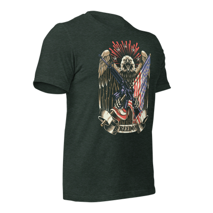 Patriotic T-Shirt American Flag and Crossed Rifles with Eagle - BoomStick Tactical Gear