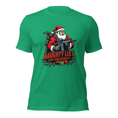 Naughty List Enforcement" Christmas T-Shirt – Santa Claus with AR-15 and Presents | Funny Tactical Christmas Shirt - BoomStick Tactical Gear