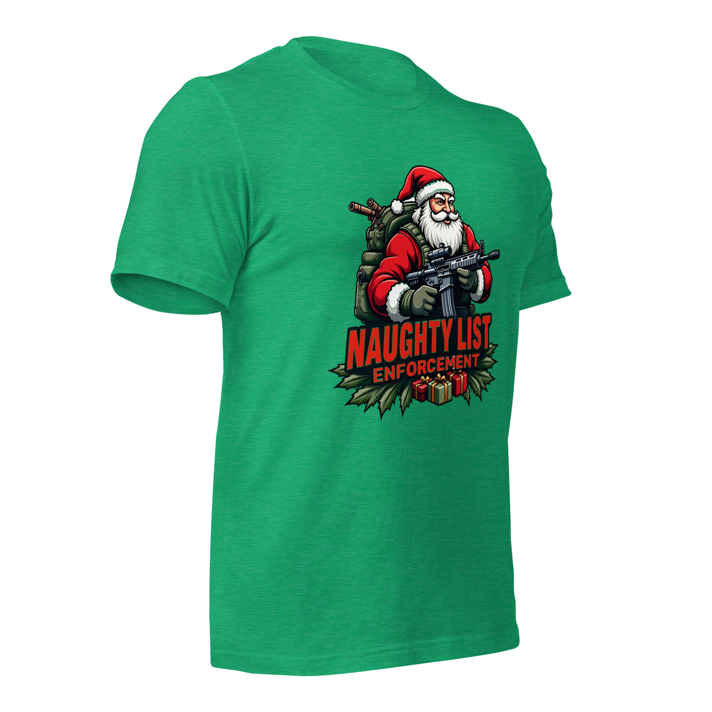 Naughty List Enforcement" Christmas T-Shirt – Santa Claus with AR-15 and Presents | Funny Tactical Christmas Shirt - BoomStick Tactical Gear