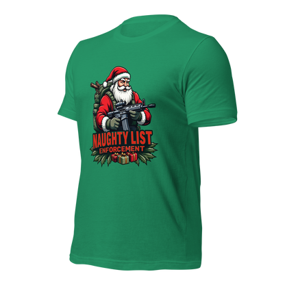 Naughty List Enforcement" Christmas T-Shirt – Santa Claus with AR-15 and Presents | Funny Tactical Christmas Shirt - BoomStick Tactical Gear