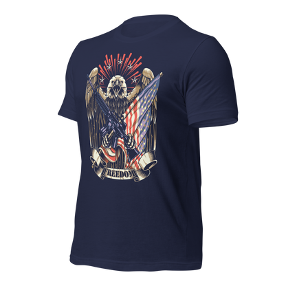 Patriotic T-Shirt American Flag and Crossed Rifles with Eagle - BoomStick Tactical Gear