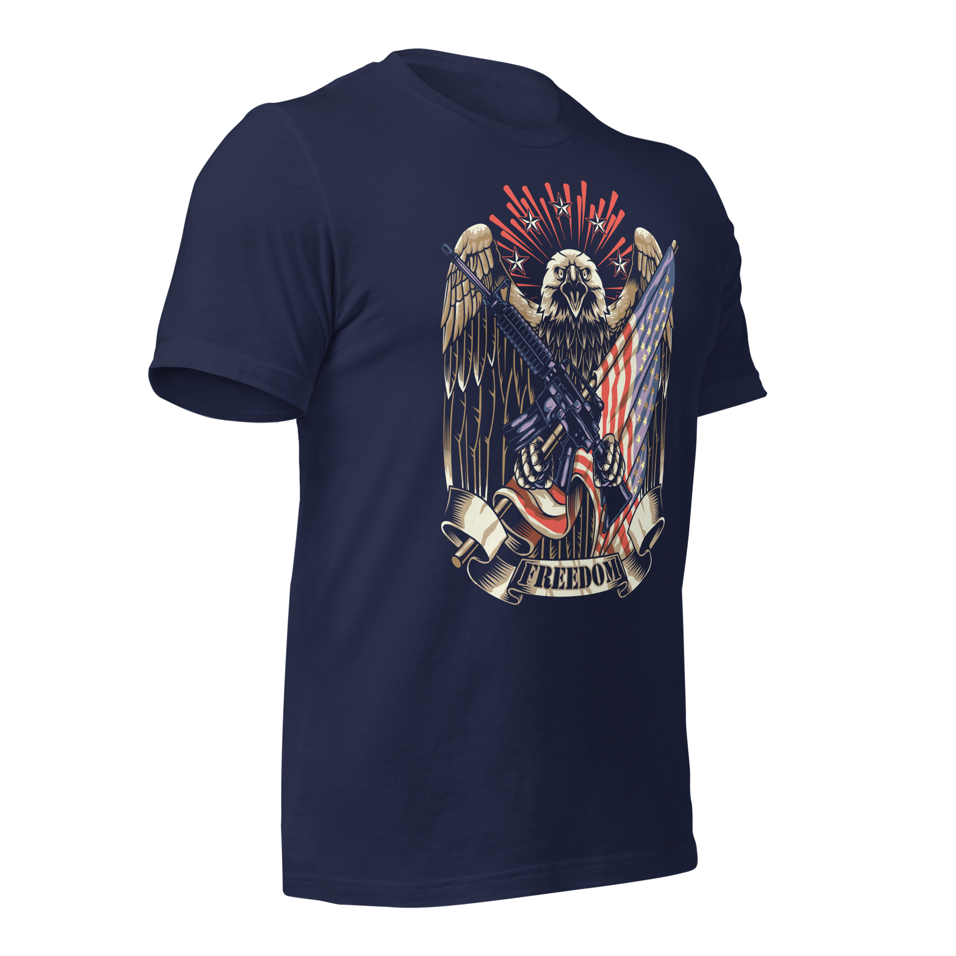 Patriotic T-Shirt American Flag and Crossed Rifles with Eagle - BoomStick Tactical Gear