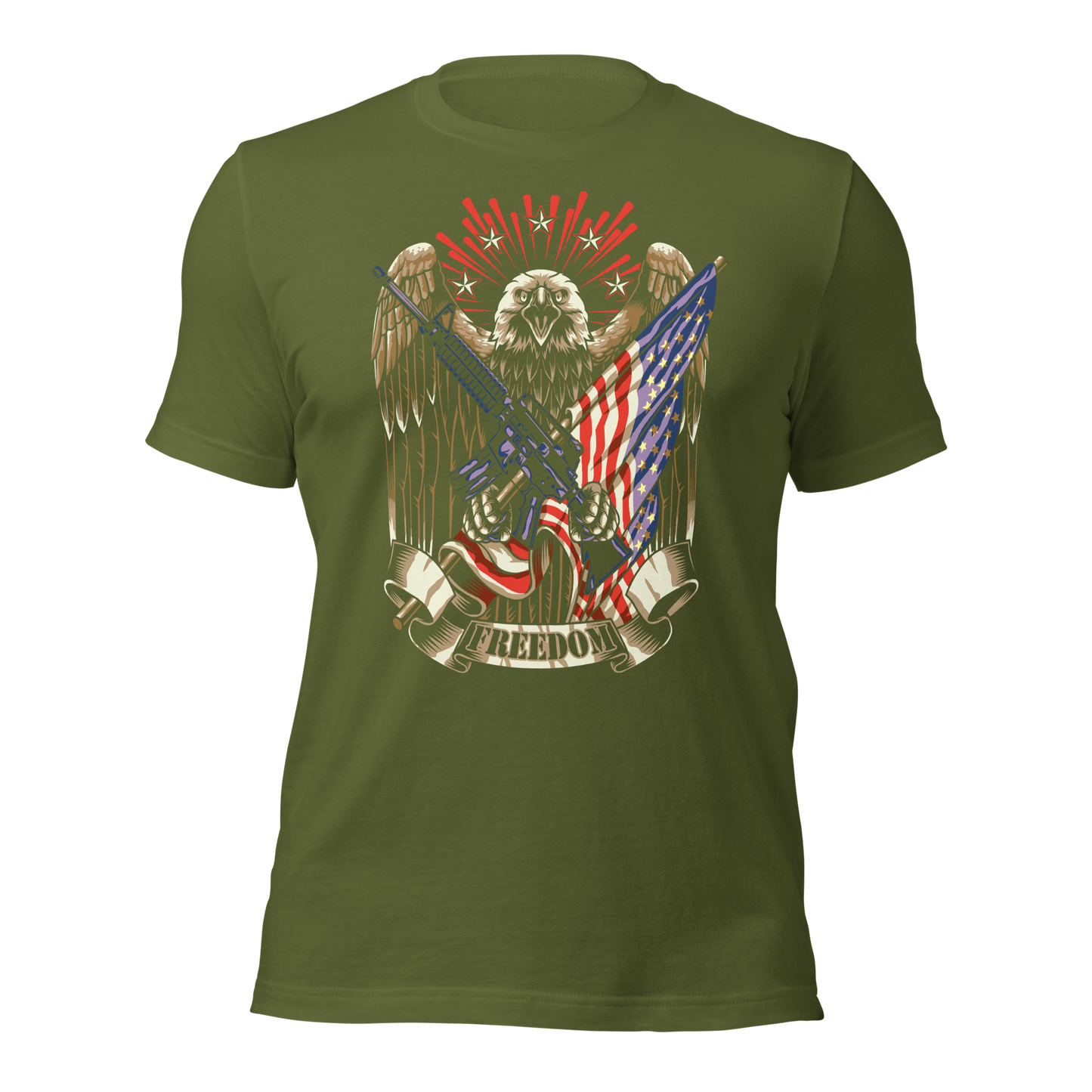 Patriotic T-Shirt American Flag and Crossed Rifles with Eagle - BoomStick Tactical Gear