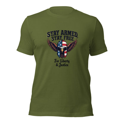 Stay Armed, Stay Free - American Flag Eagle Spartan Hat T-Shirt - BoomStick Tactical Gear