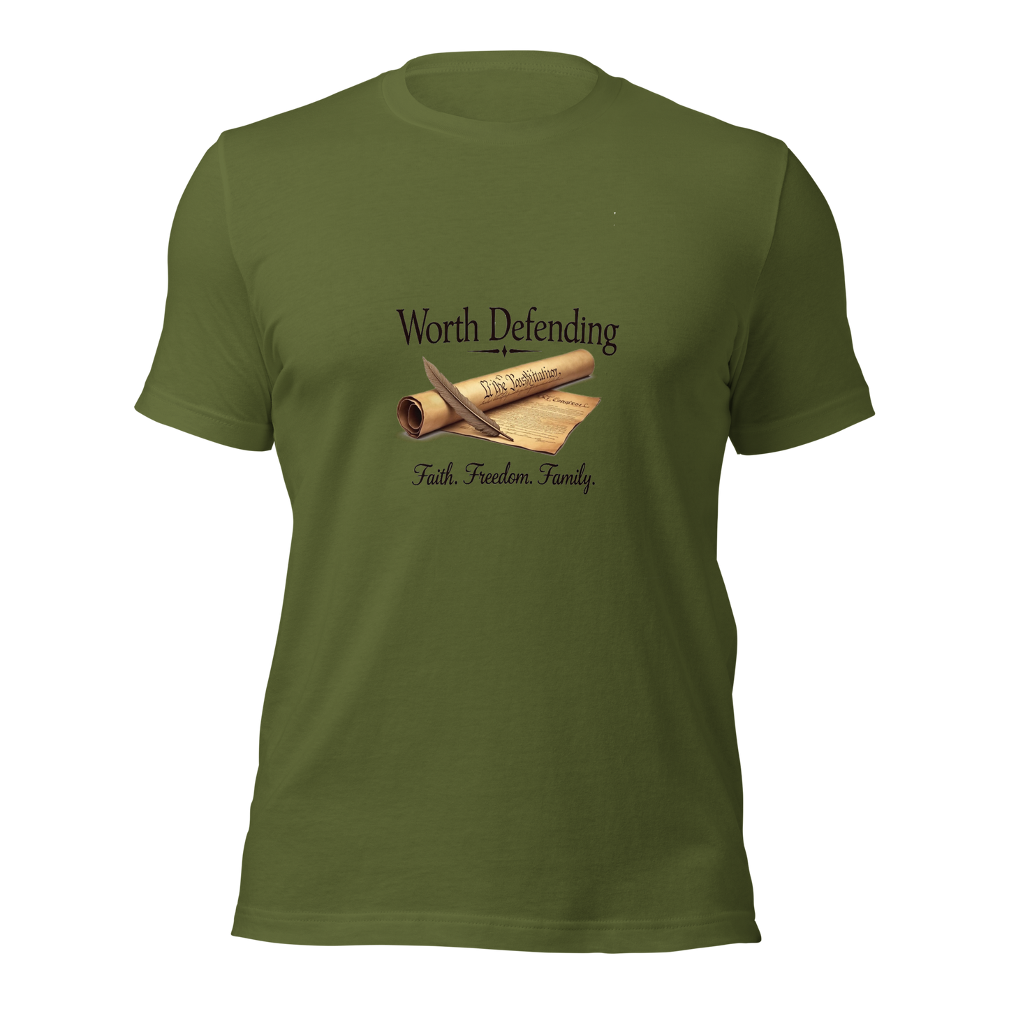 Worth Defending" Vintage Patriotic T-Shirt – U.S. Constitution Graphic with Quill Pen | Faith, Freedom, Family | 2A Supporters Shirt - BoomStick Tactical Gear