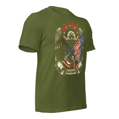 Patriotic T-Shirt American Flag and Crossed Rifles with Eagle - BoomStick Tactical Gear