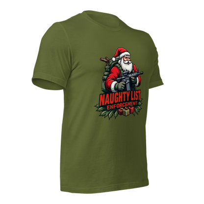 Naughty List Enforcement" Christmas T-Shirt – Santa Claus with AR-15 and Presents | Funny Tactical Christmas Shirt - BoomStick Tactical Gear