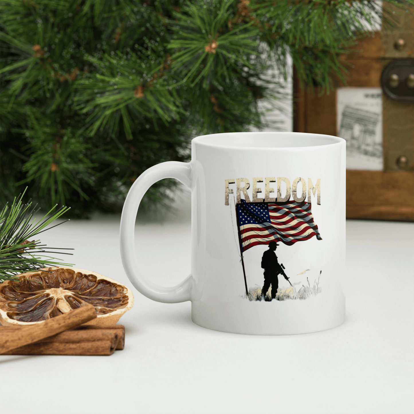 Freedom Coffee Mug – Patriotic American Soldier and Flag Design | Honor & Valor Gift for Veterans and Patriots - BoomStick Tactical Gear