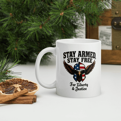 Stay Armed, Stay Free Coffee Mug – Bold Eagle Design | Patriotic 2A Supporter Gift - BoomStick Tactical Gear