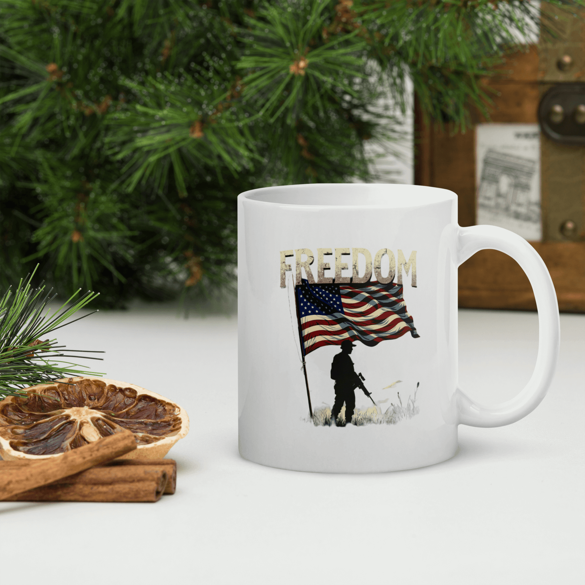 Freedom Coffee Mug – Patriotic American Soldier and Flag Design | Honor & Valor Gift for Veterans and Patriots - BoomStick Tactical Gear