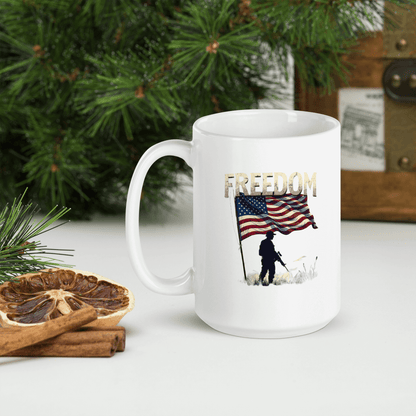 Freedom Coffee Mug – Patriotic American Soldier and Flag Design | Honor & Valor Gift for Veterans and Patriots - BoomStick Tactical Gear