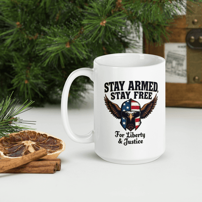 Stay Armed, Stay Free Coffee Mug – Bold Eagle Design | Patriotic 2A Supporter Gift - BoomStick Tactical Gear