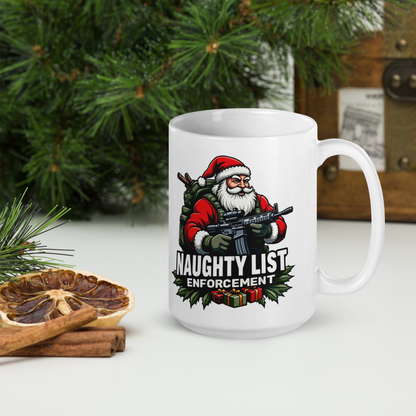 Naughty List Enforcement" Christmas Coffee Mug – Santa Claus with AR-15 and Presents | Funny Tactical Christmas Gift - BoomStick Tactical Gear