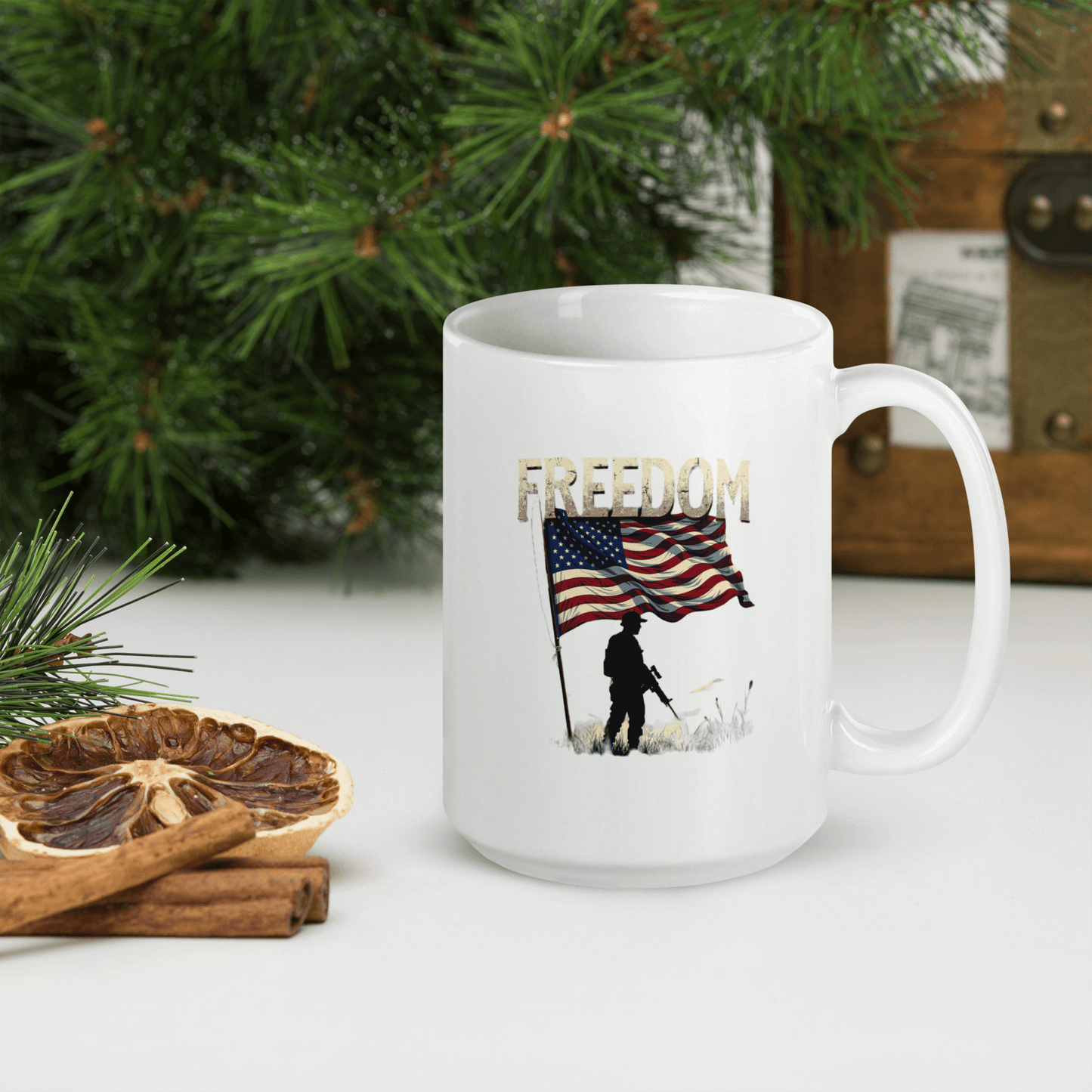 Freedom Coffee Mug – Patriotic American Soldier and Flag Design | Honor & Valor Gift for Veterans and Patriots - BoomStick Tactical Gear