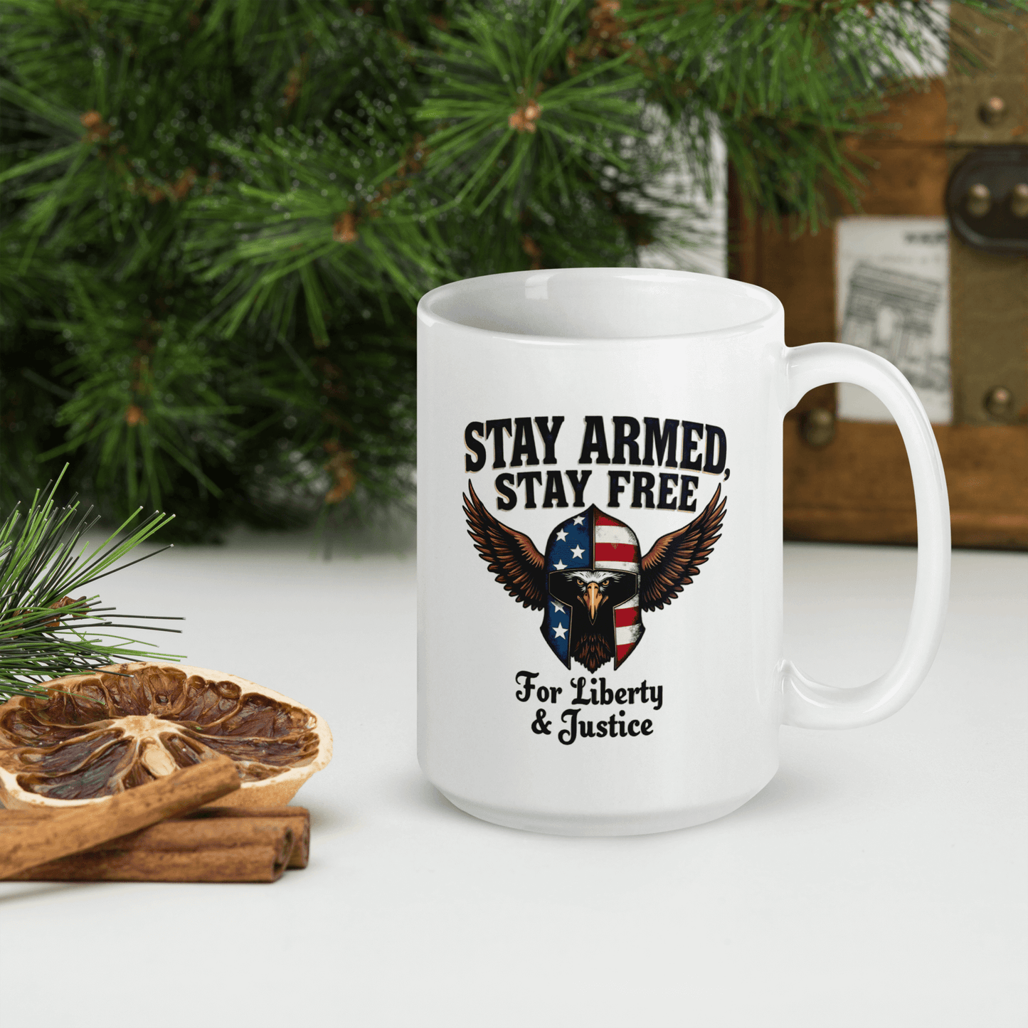 Stay Armed, Stay Free Coffee Mug – Bold Eagle Design | Patriotic 2A Supporter Gift - BoomStick Tactical Gear