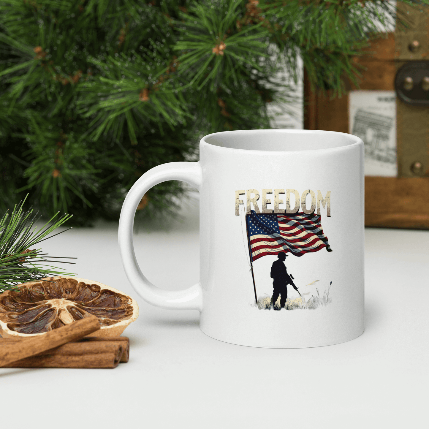 Freedom Coffee Mug – Patriotic American Soldier and Flag Design | Honor & Valor Gift for Veterans and Patriots - BoomStick Tactical Gear