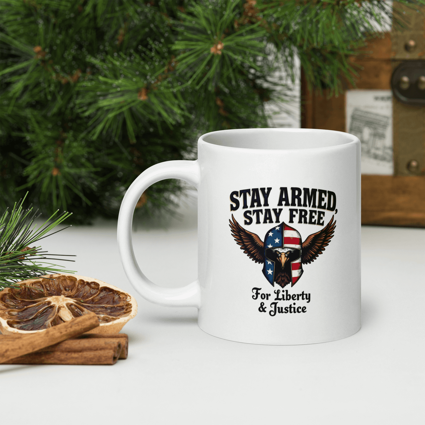 Stay Armed, Stay Free Coffee Mug – Bold Eagle Design | Patriotic 2A Supporter Gift - BoomStick Tactical Gear