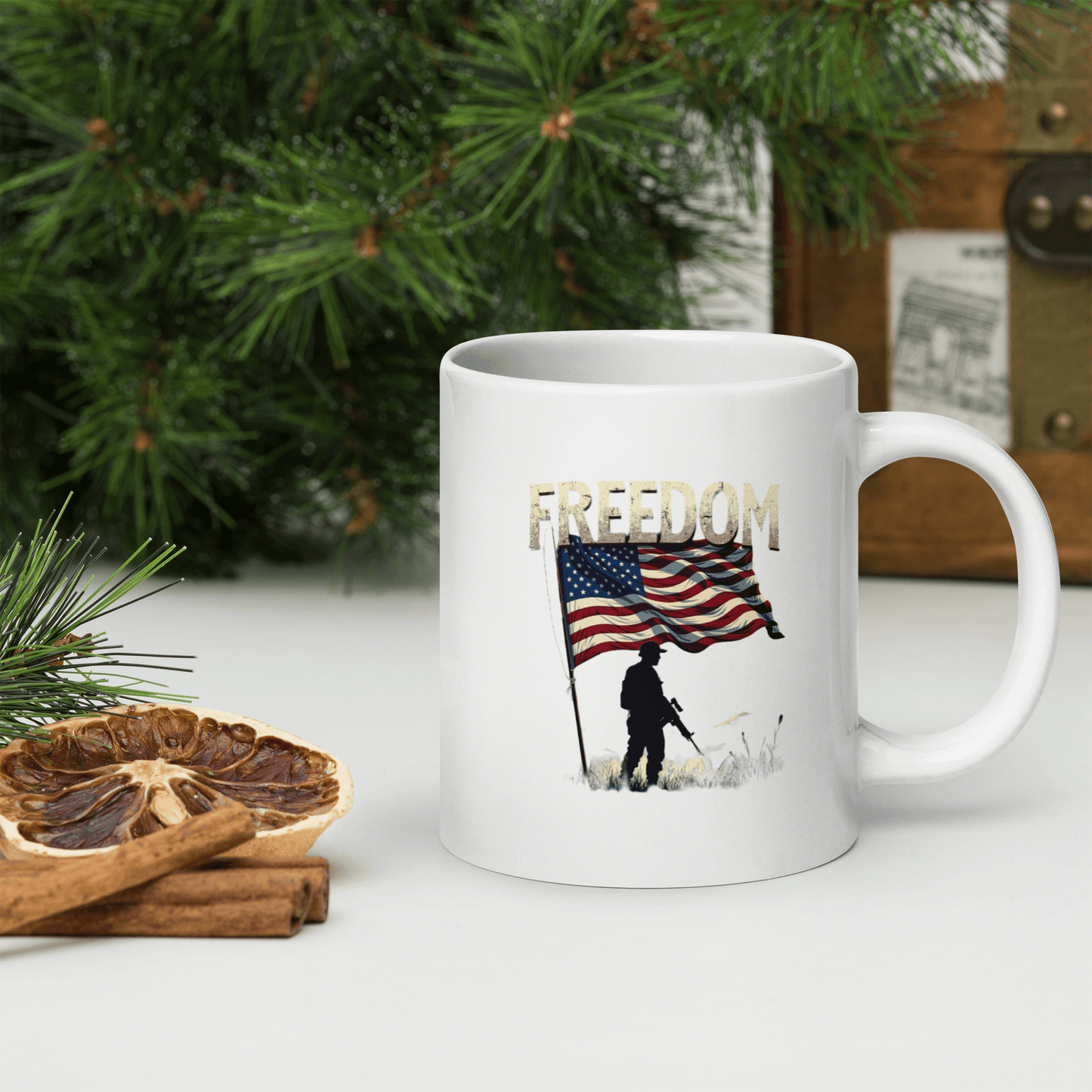 Freedom Coffee Mug – Patriotic American Soldier and Flag Design | Honor & Valor Gift for Veterans and Patriots - BoomStick Tactical Gear